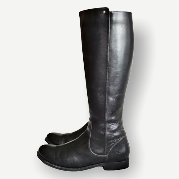 $398 Frye Melissa Stud Black Back Zip Tall Real Leather Black Knee High Boot - Picture 10 of 16